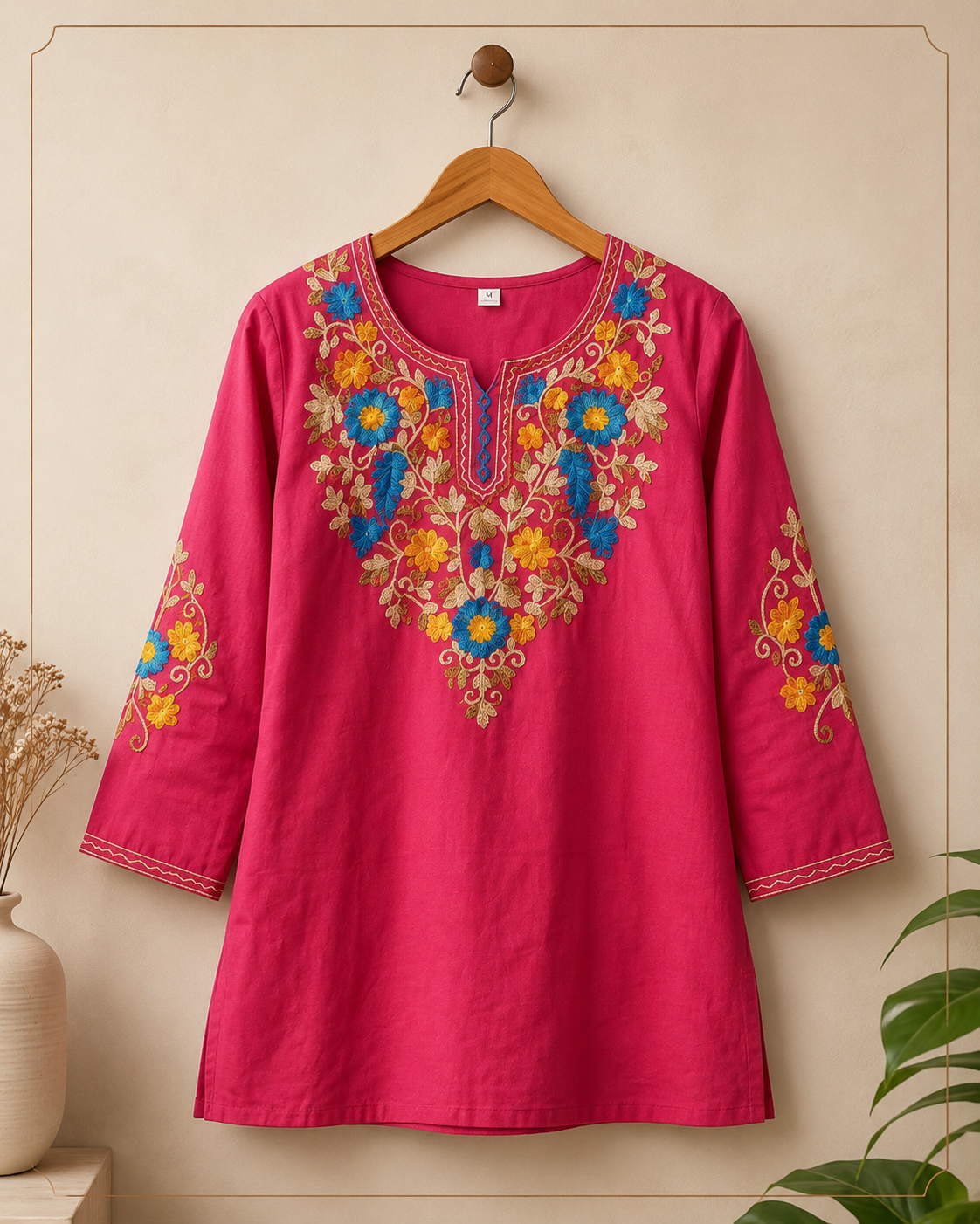 Women’s Premium Floral Embroidered Straight Short Kurti