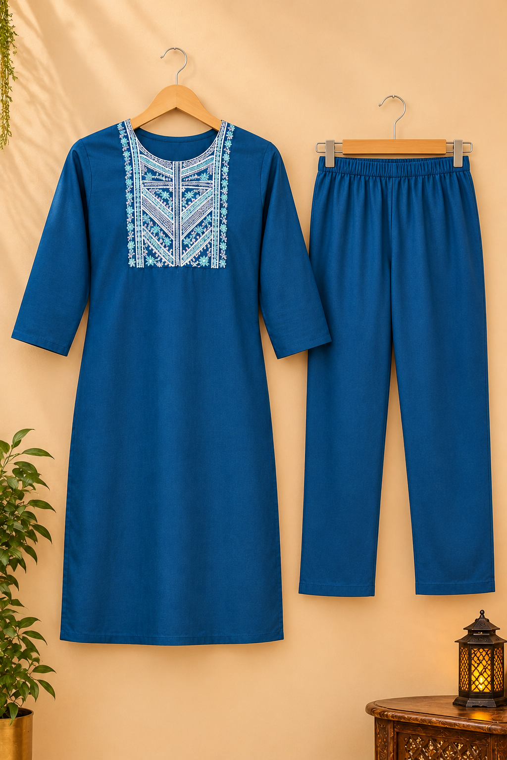 Embroidered Cotton Kurti Set