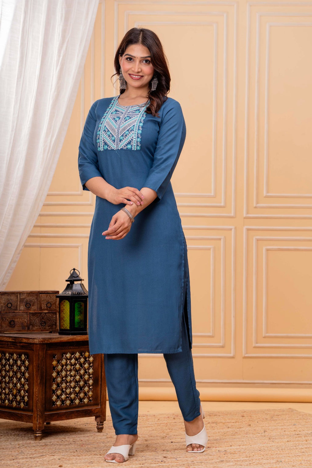 Embroidered Cotton Kurti Set