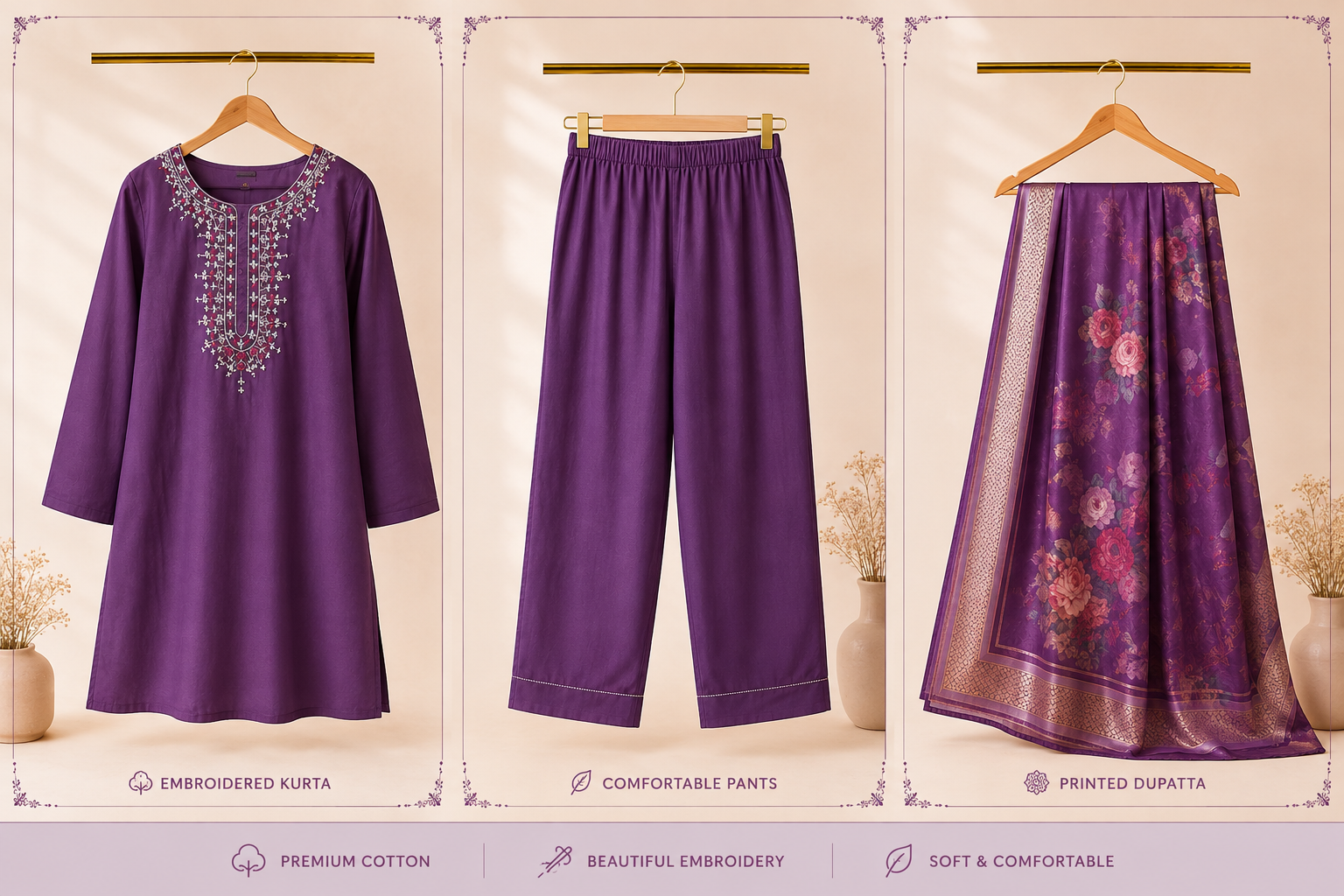Elegant Embroidered 3-Piece Kurta Set