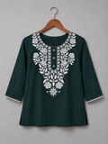 Dark Green Embroidered Cotton Kurti