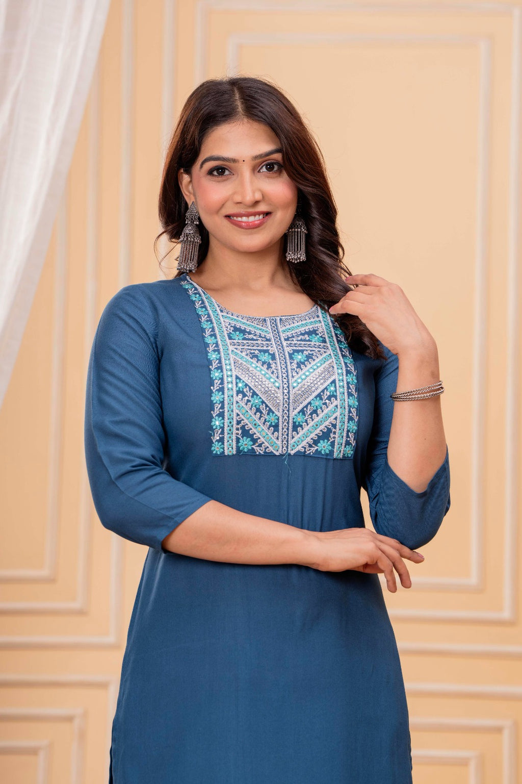 Embroidered Cotton Kurti Set