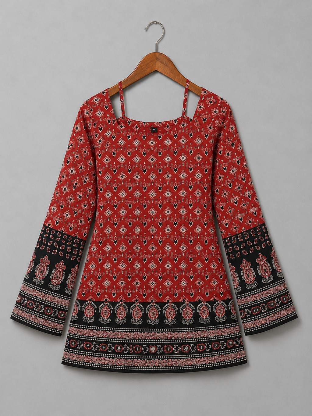 🌸 Printed Red Cotton Kurti ✨