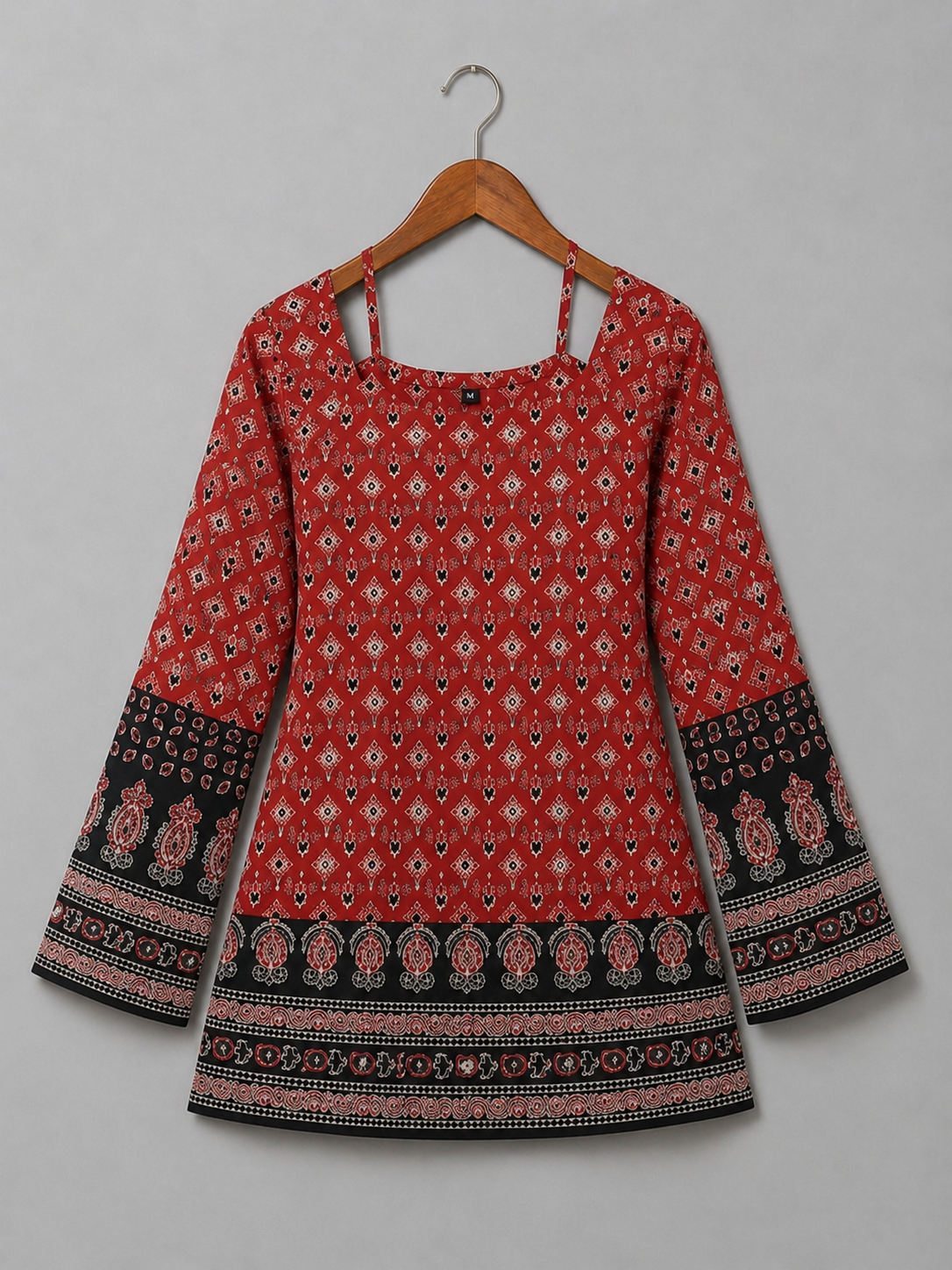 🌸 Printed Red Cotton Kurti ✨
