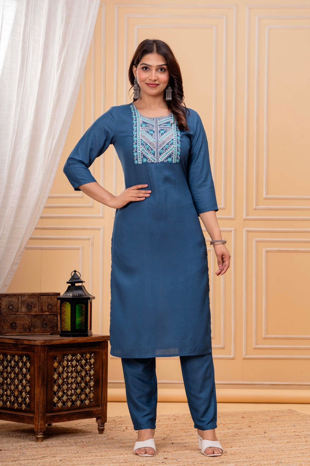 Embroidered Cotton Kurti Set