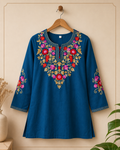 Women’s Premium Floral Embroidered Straight Short Kurti