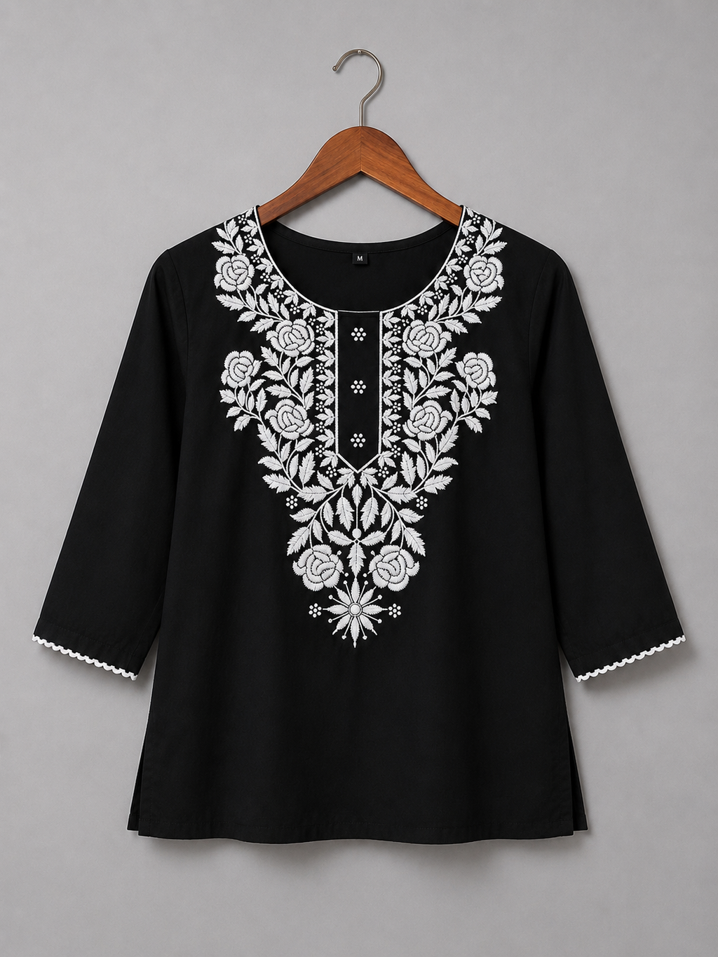 Black Embroidered Cotton Kurti