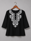 Black Embroidered Cotton Kurti