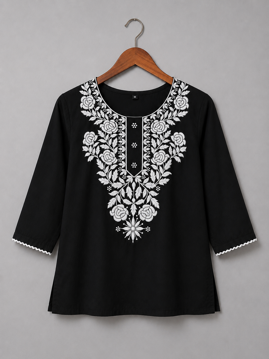 Black Embroidered Cotton Kurti