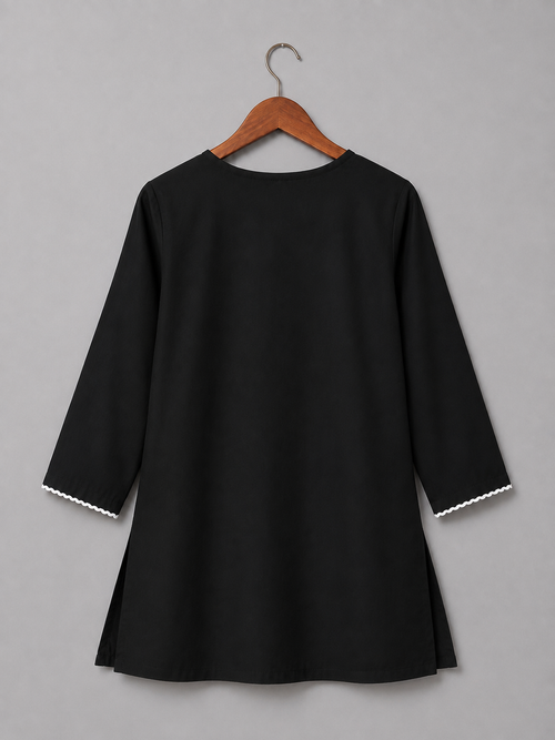 Black Embroidered Cotton Kurti