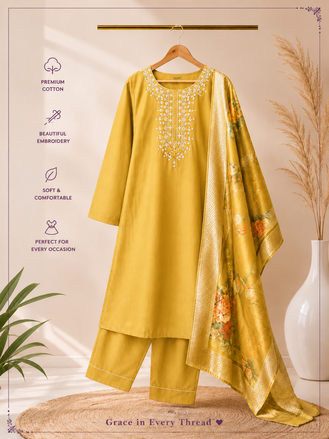 Elegant Embroidered 3-Piece Kurta Set
