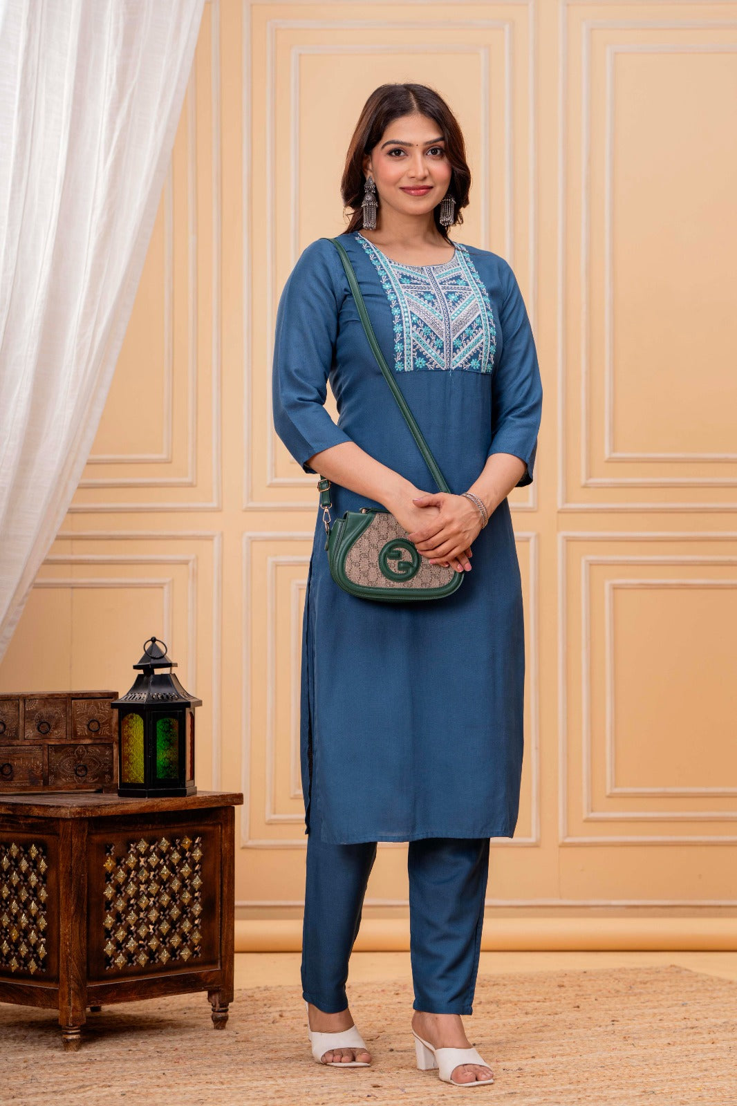 Embroidered Cotton Kurti Set