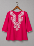 Pink Embroidered Cotton Kurti