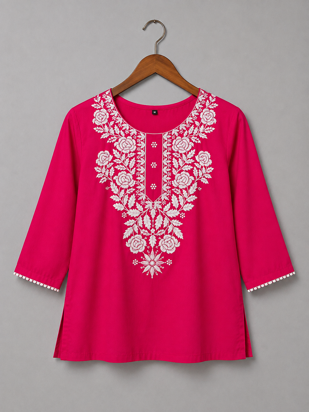 Pink Embroidered Cotton Kurti
