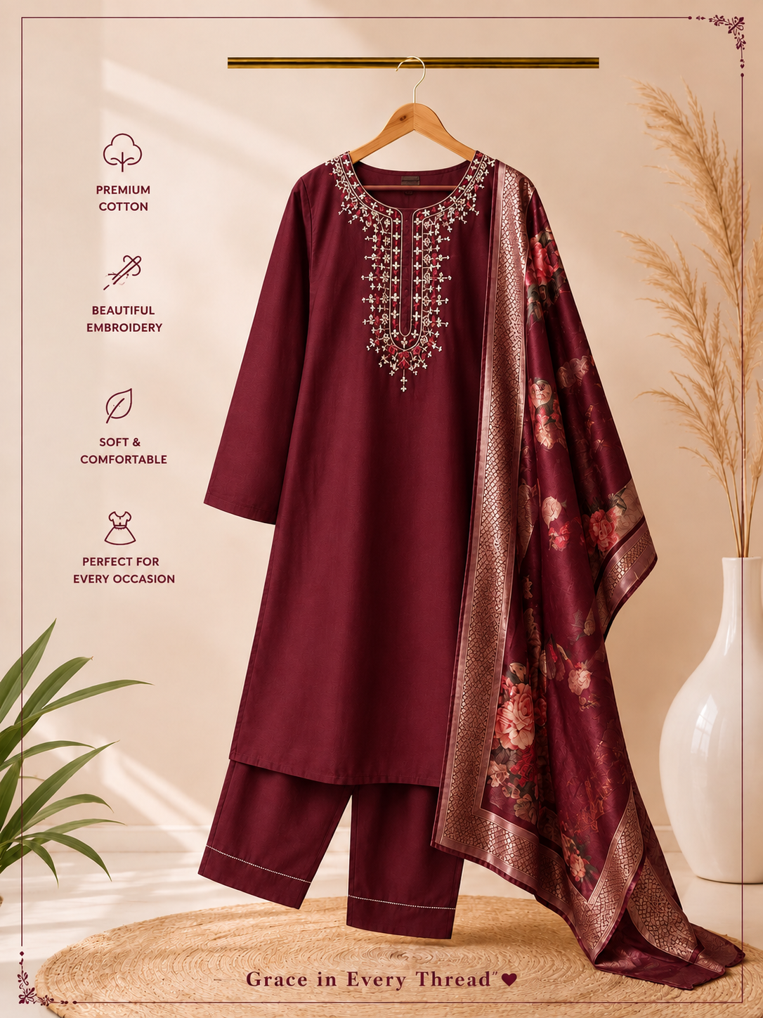 Elegant Embroidered 3-Piece Kurta Set
