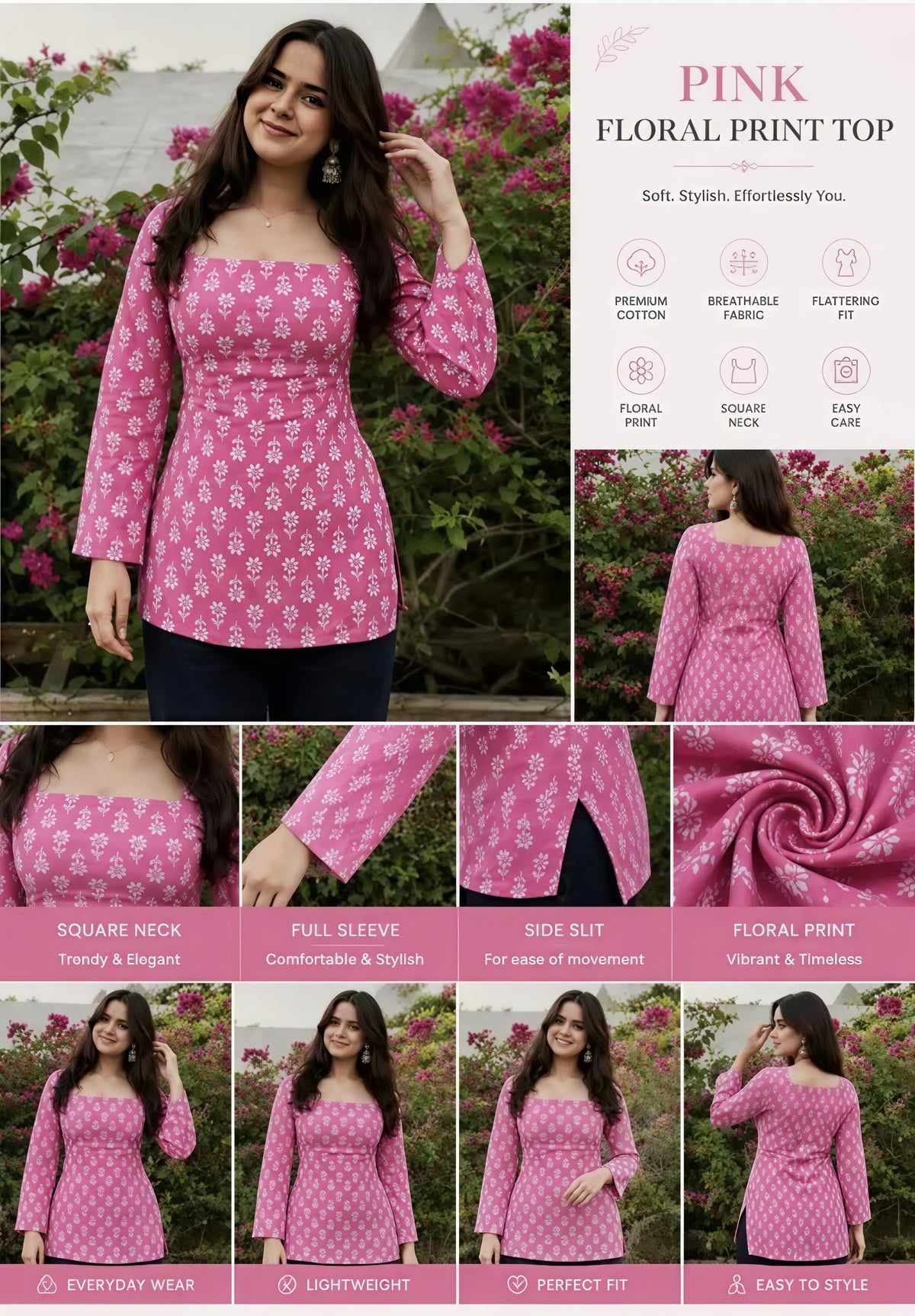 Elegant Floral Print Long-Sleeve Top